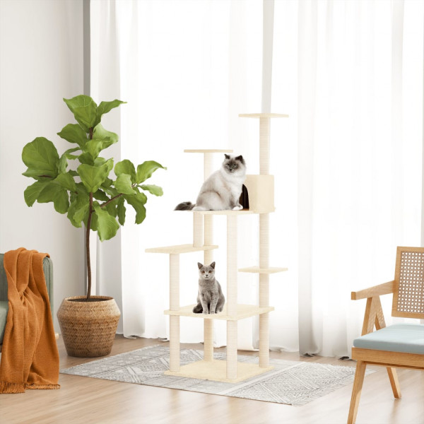 Rascador para gatos con postes de sisal crema 153 cm D