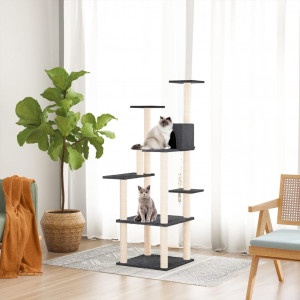 Rascador para gatos con postes de sisal gris oscuro 153 cm D