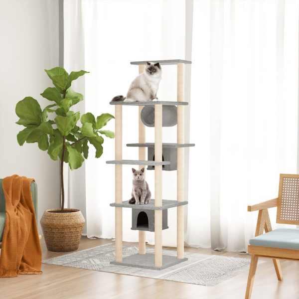 Raspador para gatos com postes de sisal cinza claro 169 cm D