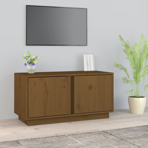 Mueble de TV madera maciza de pino marrón miel 80x35x40.5 cm D