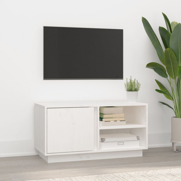 Mueble de TV madera maciza de pino blanco 80x35x40.5 cm D