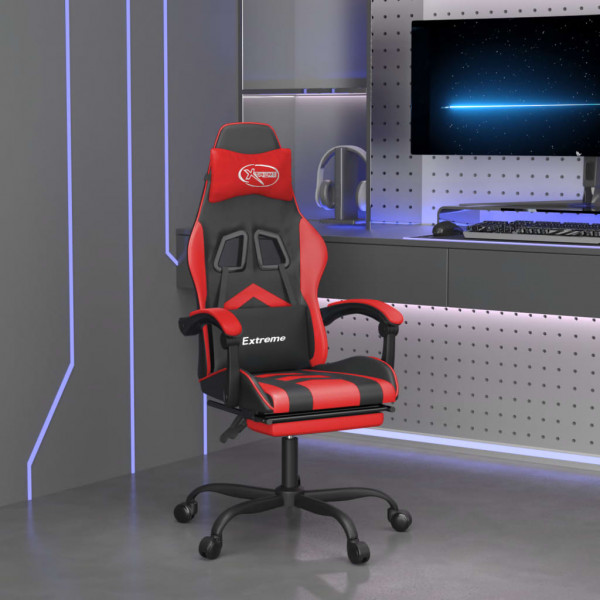 Cadeira giratória de jogos e apoio de pés de couro sintético preto-vermelho D