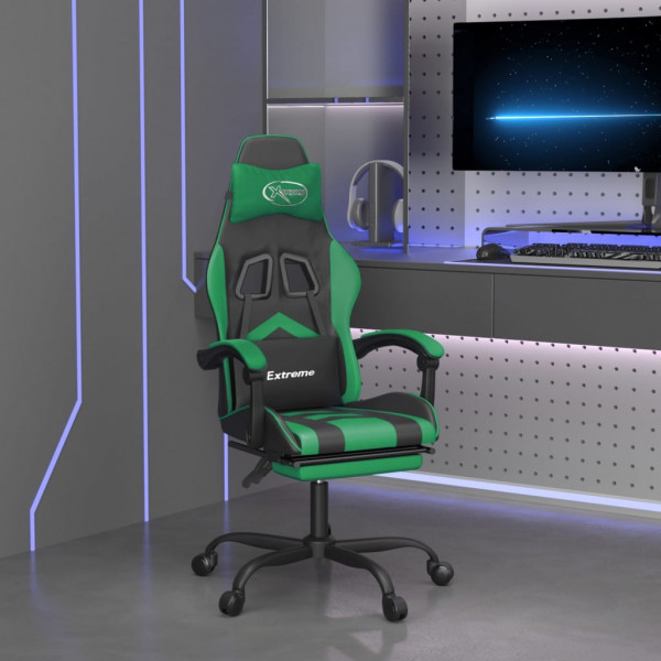 Cadeira giratória de jogos e apoio de pés de couro sintético preto verde D