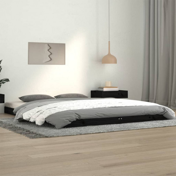 Estrutura de cama de madeira maciça de pinho preto 140x190 cm D