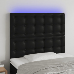 Cabecero con luces LED cuero sintético negro 100x5x118/128 cm D