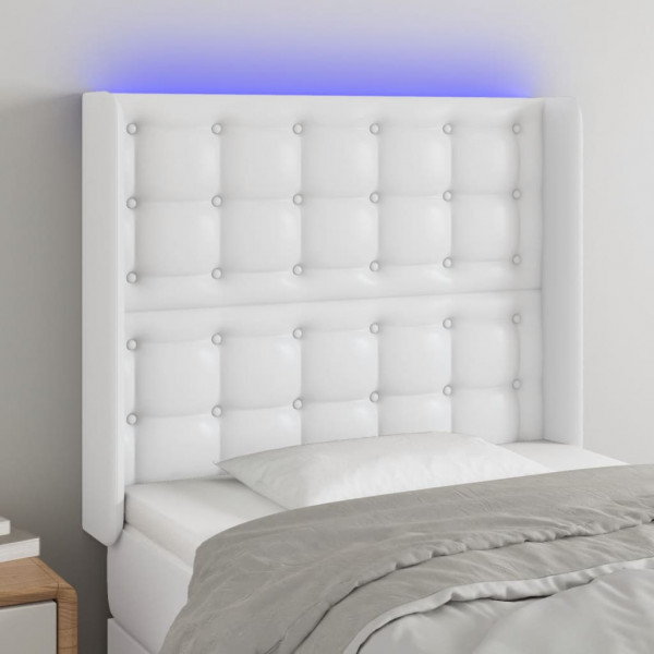 Cabeceira com LED couro sintético branco 103x16x118/128 cm D