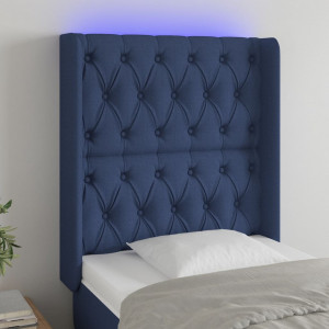 Cabecero con LED de tela azul 83x16x118/128 cm D