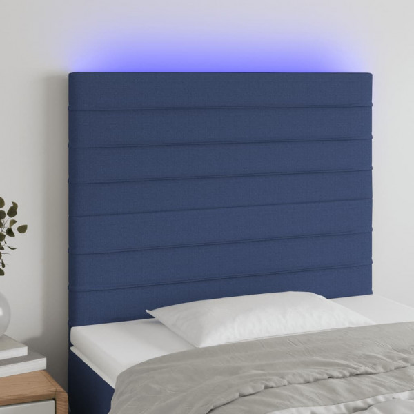 Cabeceira com luzes LED tecido azul 80x5x118/128 cm D