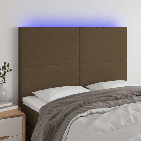 Cabeceira com luzes LED tecido marrom escuro 144x5x118/128 cm D