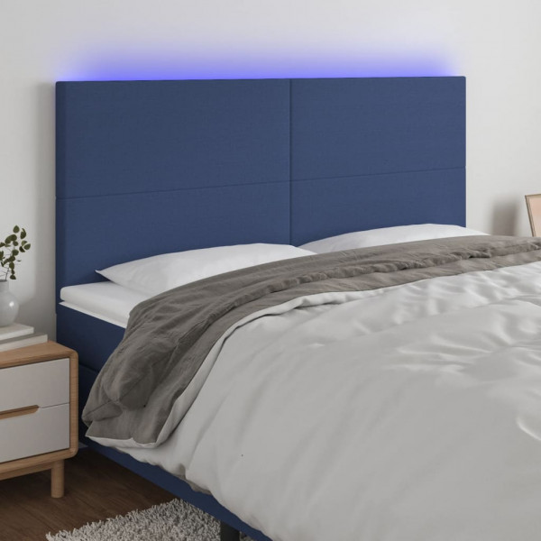 Cabeceira com luzes LED tecido azul 200x5x118/128 cm D