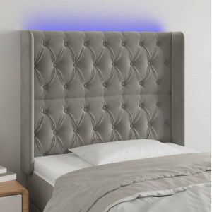 Cabecero con LED de terciopelo gris claro 103x16x118/128 cm D