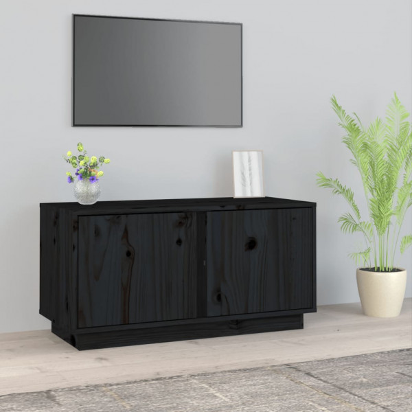 Mueble de TV madera maciza de pino negro 80x35x40.5 cm D