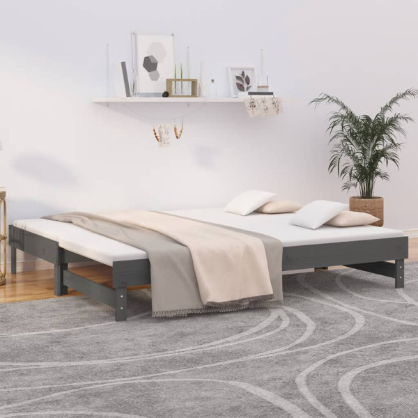 Sofá cama extraíble madera maciza de pino gris 2x(100x200) cm D