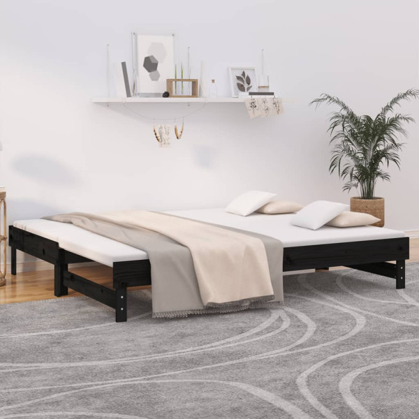 Sofá cama extraíble madera maciza de pino negro 2x(100x200) cm D