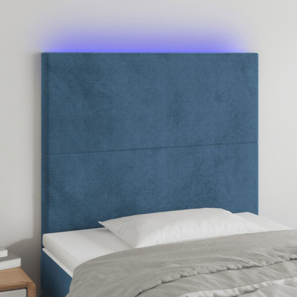 Cabecero con luces LED terciopelo azul oscuro 100x5x118/128 cm D