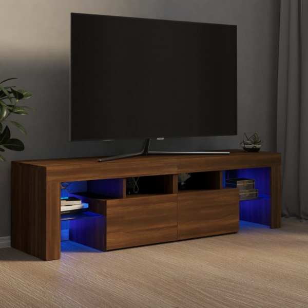 Móvel de TV com luzes LED castanho carvalho 140x36,5x40 cm D
