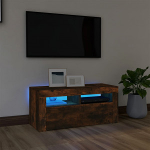 Mueble de TV con luces LED roble ahumado 90x35x40 cm D