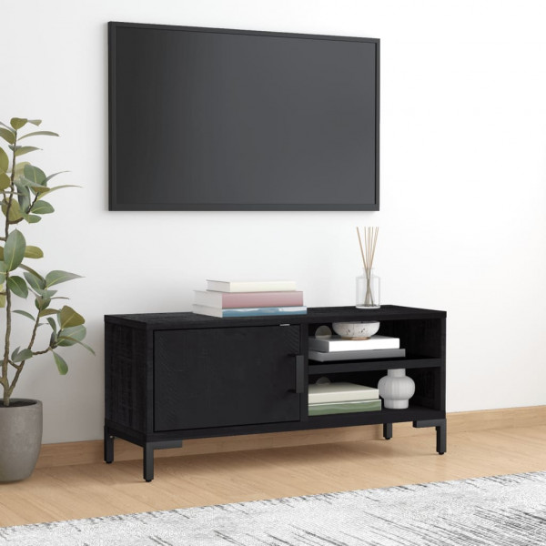 Mueble para TV madera maciza de pino negro 90x30x40 cm D