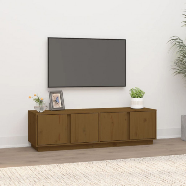 Mueble de TV madera maciza de pino marrón miel 140x40x40 cm D
