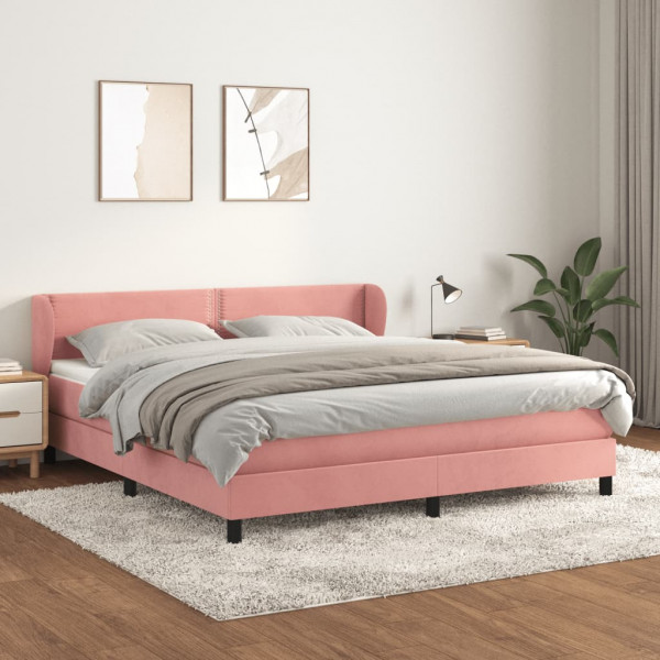 Cama box spring con colchón terciopelo rosa 160x200 cm D