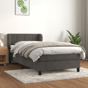 Cama box spring con colchón terciopelo gris oscuro 100x200 cm D