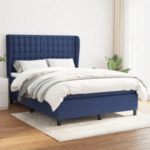 Cama box spring con colchón tela azul 140x190 cm D