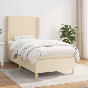 Cama box spring con colchón tela color crema 80x200 cm D