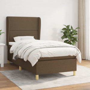 Cama box spring con colchón tela marrón oscuro 100x200 cm D