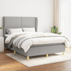 Cama box spring con colchón tela gris claro 140x200 cm D