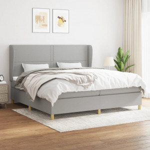 Cama box spring con colchón tela gris claro 200x200 cm D