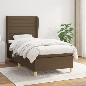 Cama box spring con colchón tela marrón oscuro 80x200 cm D