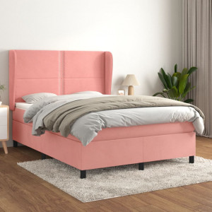 Cama box spring con colchón terciopelo rosa 140x190 cm D