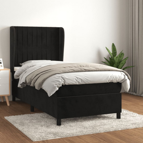 Cama box spring con colchón terciopelo negro 80x200 cm D