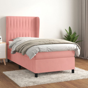 Cama box spring con colchón terciopelo rosa 80x200 cm D