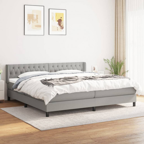 Cama box spring con colchón tela gris claro 200x200 cm D