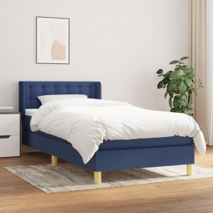 Cama box spring con colchón tela azul 90x200 cm D