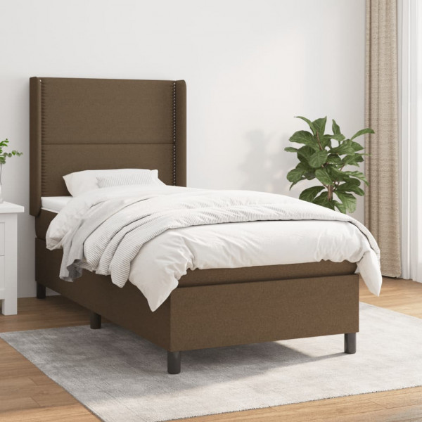 Cama box spring con colchón tela marrón oscuro 100x200 cm D