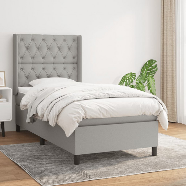 Cama box spring com colchão tecido cinza claro 80x200 cm D