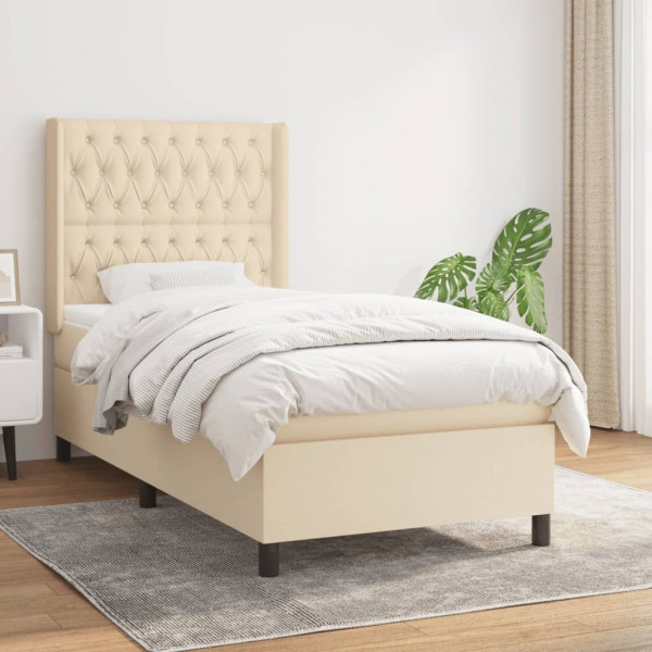 Cama box spring com colchão de tecido creme 90x190 cm D