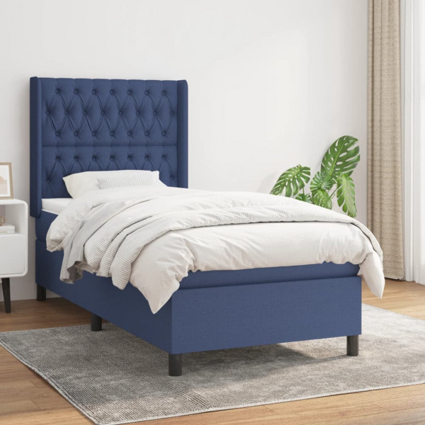 Cama box spring com colchão tecido azul 90x200 cm D