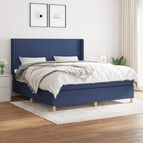 Cama box spring con colchón tela azul 160x200 cm D