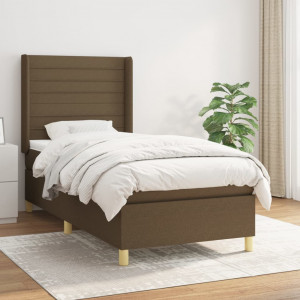 Cama box spring con colchón tela marrón oscuro 100x200 cm D