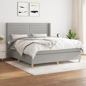 Cama box spring con colchón tela gris claro 160x200 cm D