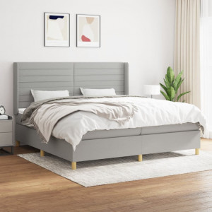 Cama box spring con colchón tela gris claro 200x200 cm D