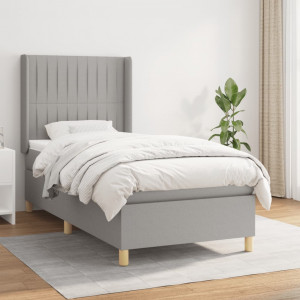 Cama box spring con colchón tela gris claro 90x190 cm D