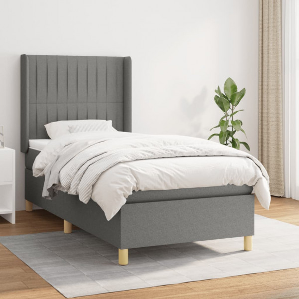 Cama box spring com colchão de tecido cinza escuro 90x190 cm D