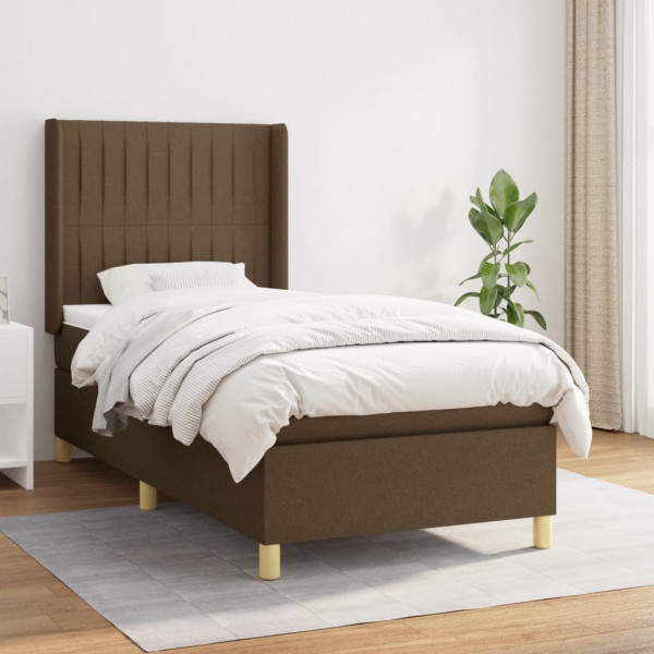 Cama box spring com colchão de tecido marrom escuro 90x190 cm D