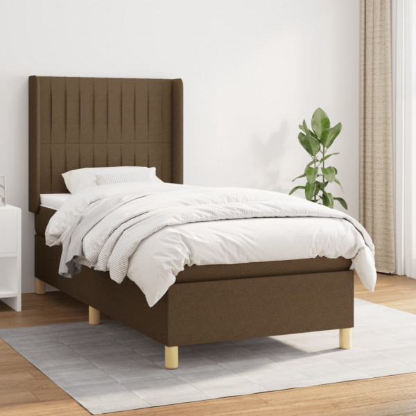 Cama box spring com colchão de tecido marrom escuro 90x200 cm D