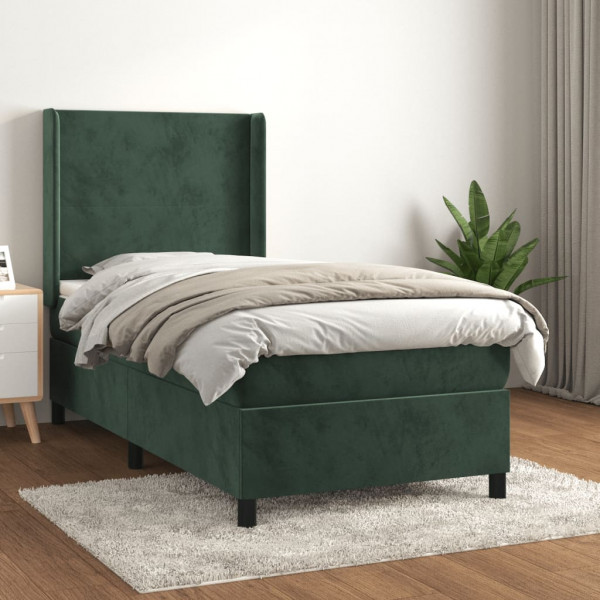 Cama box spring con colchón terciopelo verde oscuro 90x190 cm D