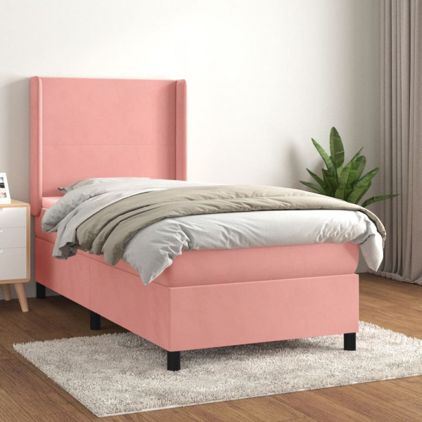 Cama box spring com colchão de veludo rosa 90x200 cm D